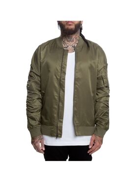 Elwood Olive Bomber Jacket Lightweight Zip-Up Scrunch Sleeve Youth L